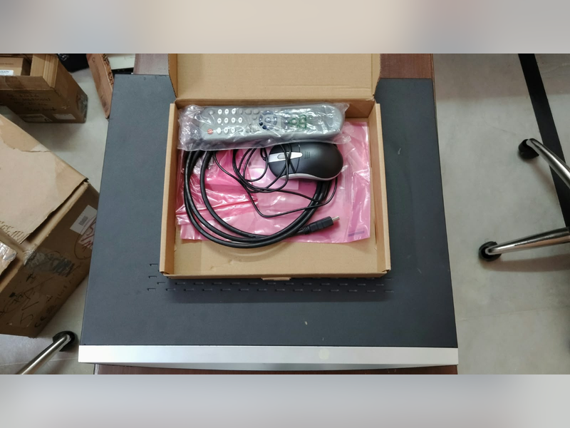 Hikvision DS-7732NXI-K4 NVR with 2 x 4 TB WD Purple Drives, top, with remote, mouse and cables