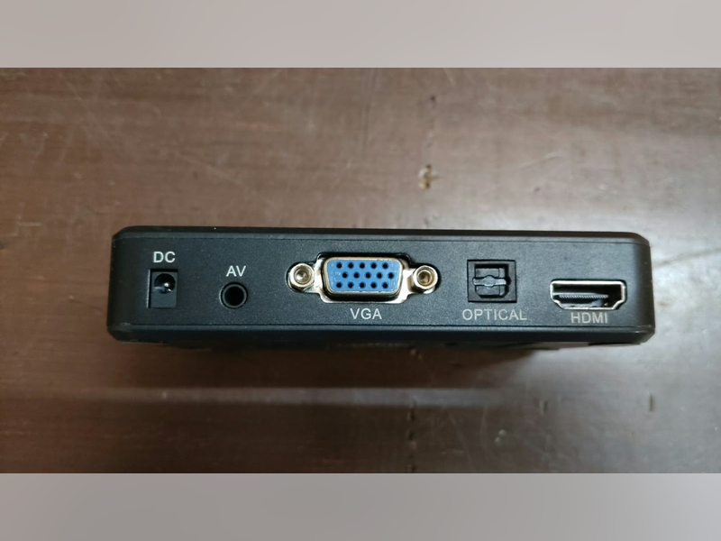Amkette Flash TV HD Media Streaming Device (Black), rear ports: DC, AV, VGA, optical, HDMI